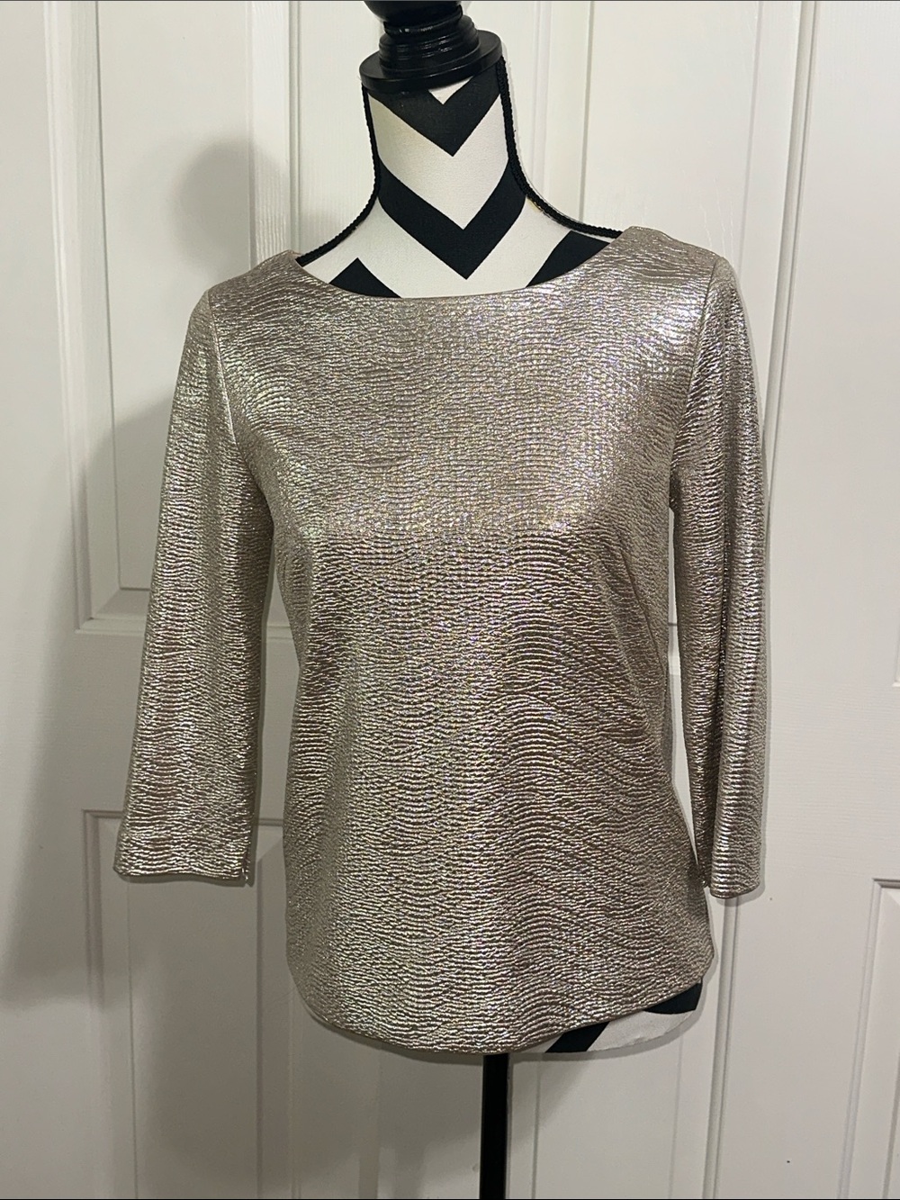 Black Saks Fifth Avenue Gold Textured Boatneck Top